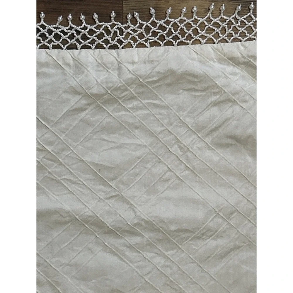 Throw Pillow Cover ONLY Beaded Pearly Dangly Satiny Off White Crocheted Trim 18
